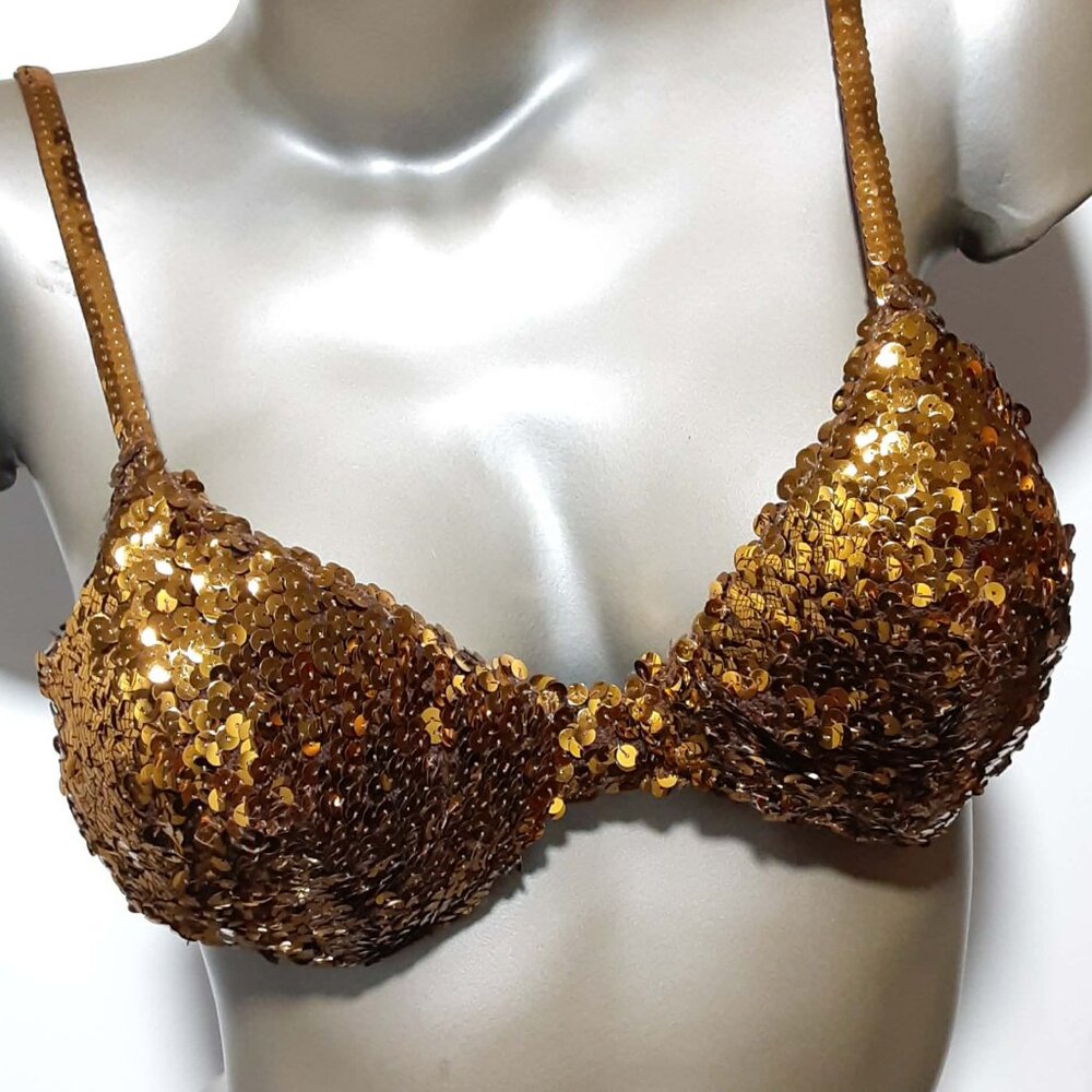 La Perla Sequin BRA Underwire Metallic Copper Brown Italy 34M